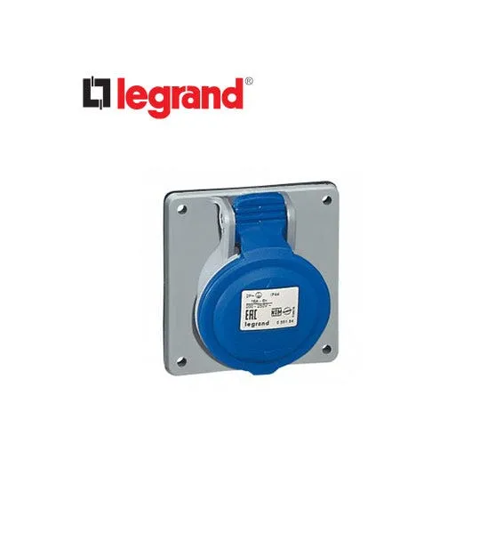 LEGRAND - Panel Mounting Socket P17, Inclined Outlet, IP44, 200/250 V~, 16 A, 2P+E
