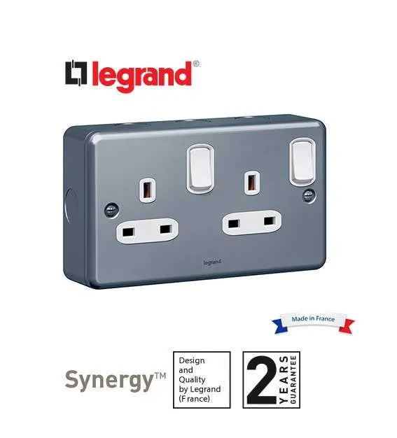 LEGRAND - Double Pole Socket Outlet Synergy, 2 Gang switched, 13 A, 250 V~, Metalclad