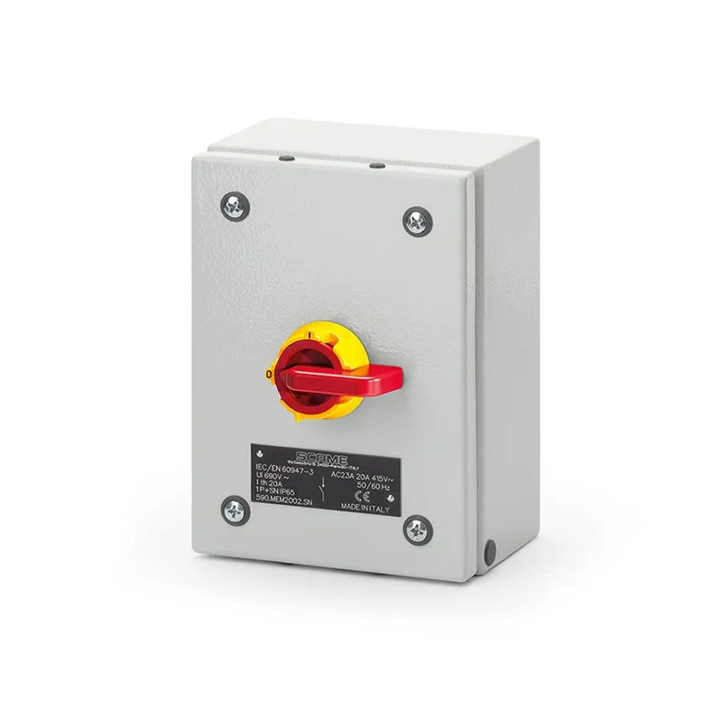 SCAME - Enclosed Switch Disconnector (AC22A/ AC23A), 63A, 3P + N, IP65, 150x210x107mm, Y2 IK10, Emergency Yellow/Red