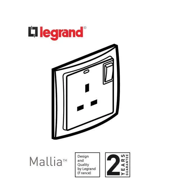 Double Pole Socket Outlet Mallia, switched, 1 Gang, 13 A, 250 V~, Dark Silver