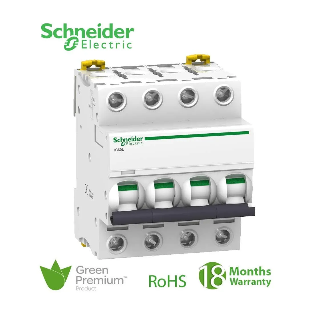 شنايدر - قاطع فرعي 4 خط - 16 أمبير - Acti9 iC60L, 4P, 16A, C Curve