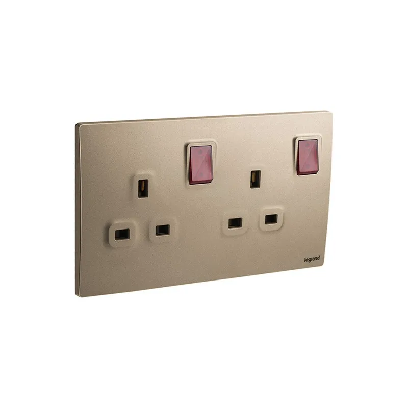 LEGRAND - Double Pole Switched Socket Outlet Mallia Senses, BS, 2 Gang, 13A, 250V, with Led, Dark Bronze