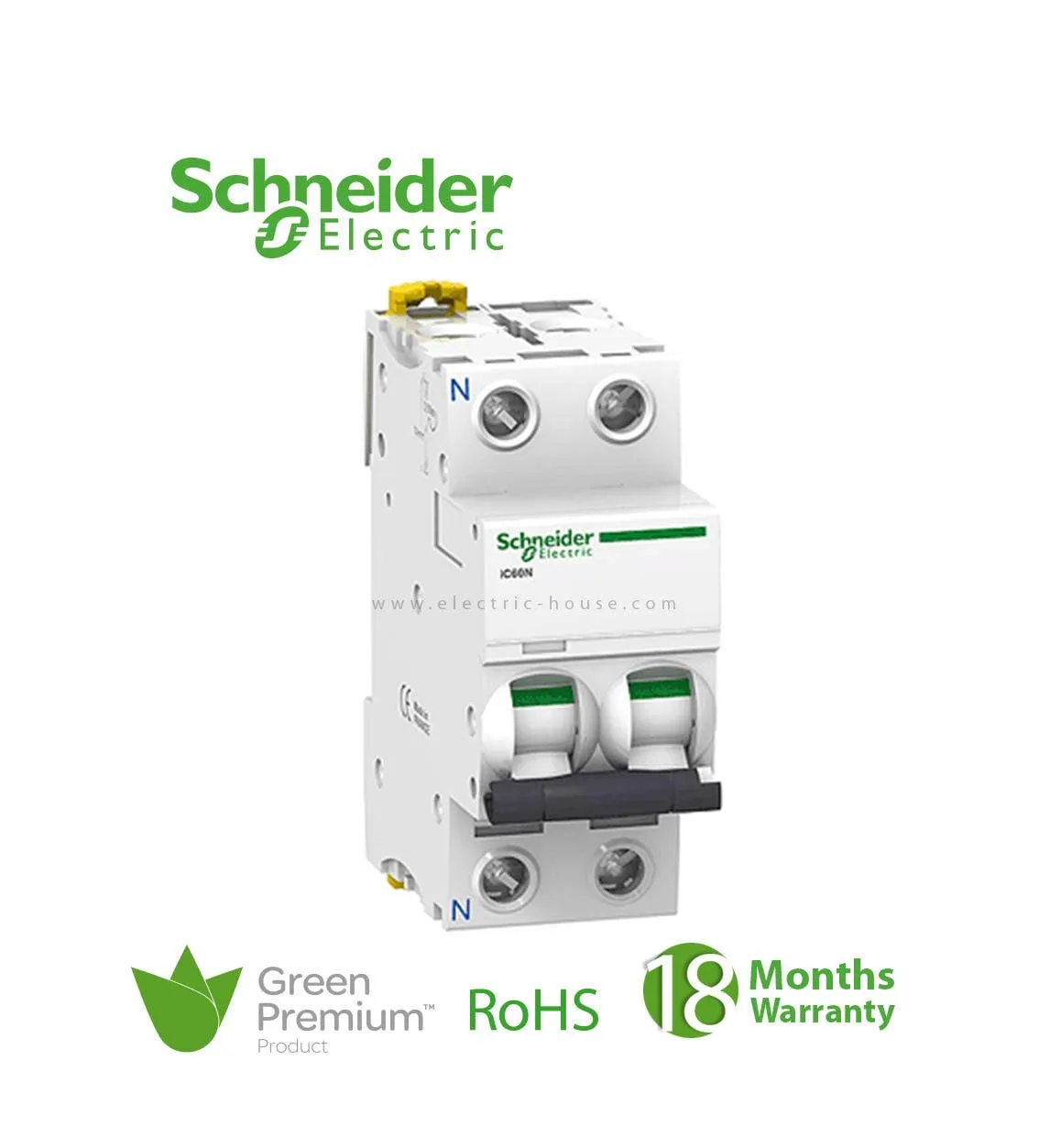 SCHNEIDER - MCB Breaker, Acti9 iC60N, 2P, 6A, C curve