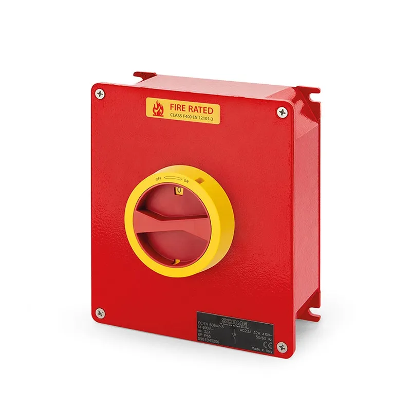 SCAME - Enclosed Switch Disconnector, 32A, 2P, IP66, 105x150x82mm, Y1 IK10, Emergency Yellow/Red, Fire Rated F200