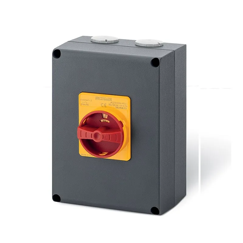 SCAME - Enclosed Switch Disconnector (AC22A/ AC23A), 63A, 3P + N, IP66, 150x210x107mm, Y2 IK10, Emergency Yellow/Red