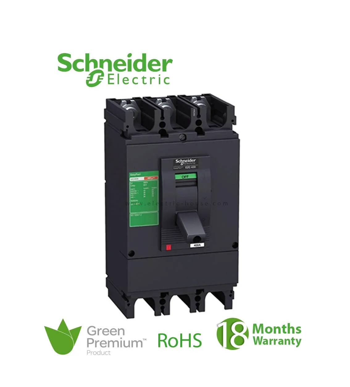 شنايدر - قاطع رئيسي 400 أمبير - EasyPact EZC400N, 3P, 400A, 36kA 400/415V, TMD Trip Unit