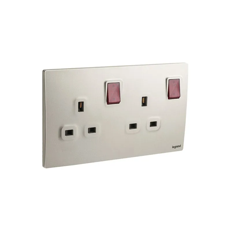 LEGRAND - Double Pole Switched Socket Outlet Mallia Senses, BS, 2 Gang, 13A, 250V, with Led, Champagne