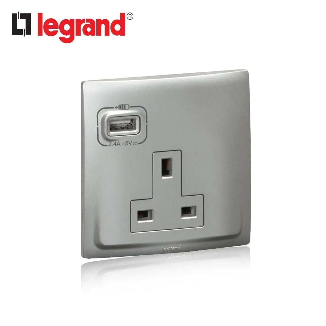 British Standard Socket Outlet with USB Charger Mallia, Unswitched, 1 Gang, 13 A 250 V~