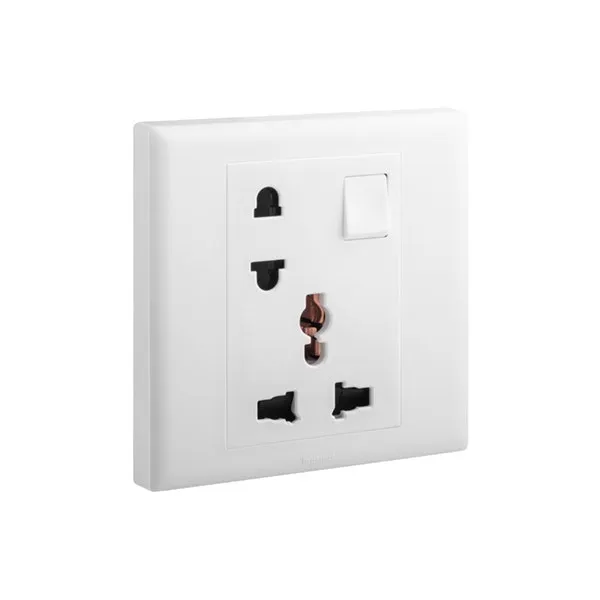ليجراند - مقبس إلوي، متعدد المعايير، مفرد، Switched، 16A، 250V + مقبس أوروبي/أمريكي Switched، أبيض