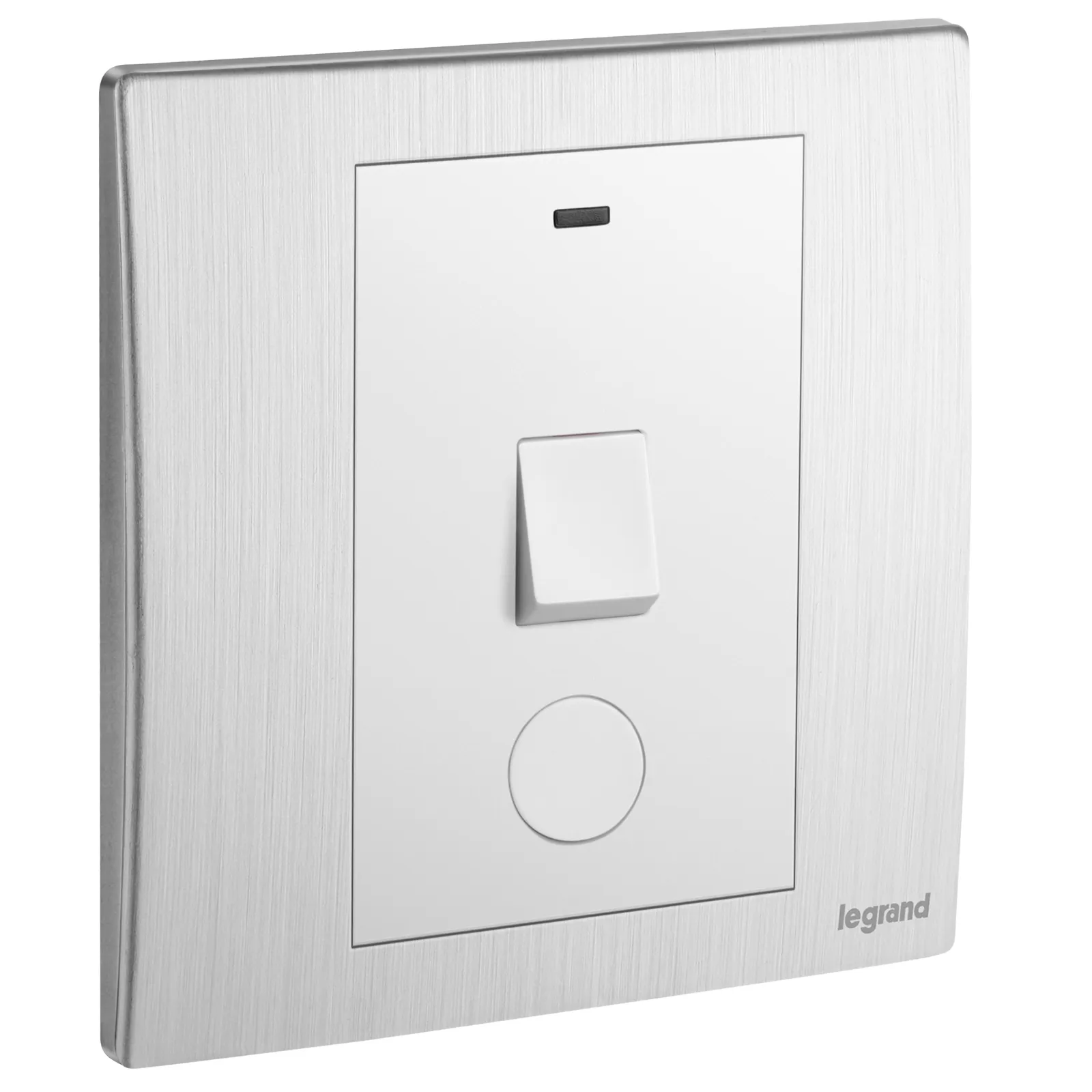 LEGRAND - Double Pole Switch Mallia, 1 Gang, 1 Way with LED Power Indicator and Cable Outlet 20 AX, 250 V~, Brushed Aluminium