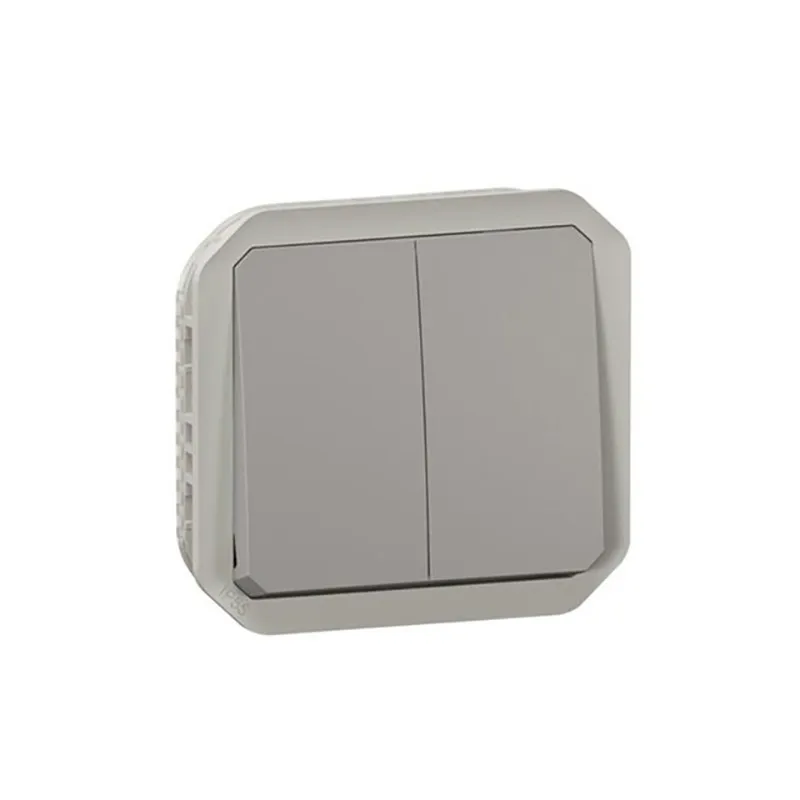 ليجراند - مفتاح/زر ضغط Plexo، IP55، فتحتين،خط 2 + تحويل، 10AX 250V، آلية، رمادي