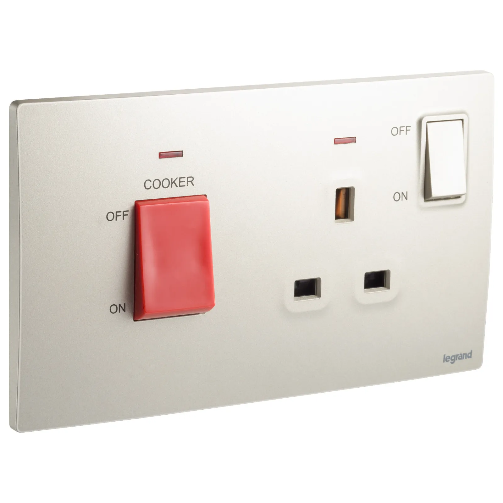 LEGRAND - Cooker Control Unit Mallia, 45 A, Double Pole Switch + 13 A switched Socket with Indicator, Champagne