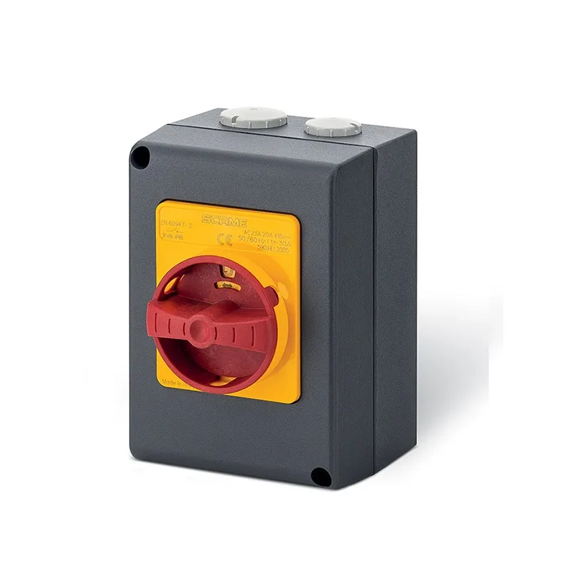 SCAME - Enclosed Switch Disconnector (AC22A/ AC23A), 32A, 3P+SN, IP66, 105x150x82mm, Y1 IK10, Emergency Yellow/Red, SN (Solid Neutral)