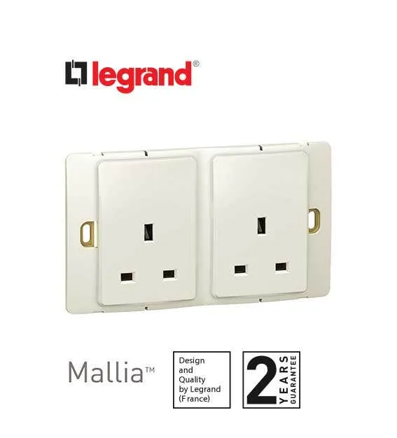 Socket Outlet Mallia, Unswitched, 2 Gang, 13 A, 250 V~, Pearl