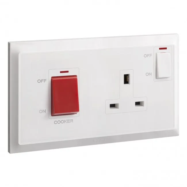 LEGRAND - Cooker control unit Belanko S - 45A double pole switch + red neon + 13A switched socket - White