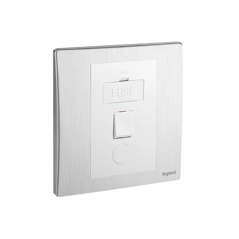 LEGRAND - Fused Connection Unit Mallia Senses, 1 Gang, Switched, 13A 250V, with Cord Outlet, Brushed Aluminium