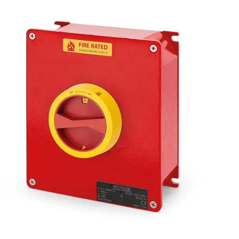 SCAME - Enclosed Switch Disconnector, 80A, 3P Emergency Fire Rated F400, IP65, 217x253x93mm, FR2 IK10, Die Cast Aluminium, Yellow/Red