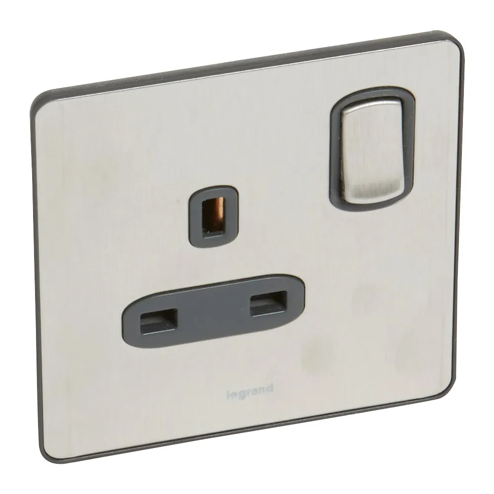 LEGRAND - British Standard Synergy -Double Pole 1 Gang Switch -13 A -250 V~ Sleek Design Brushed Stainless Steel