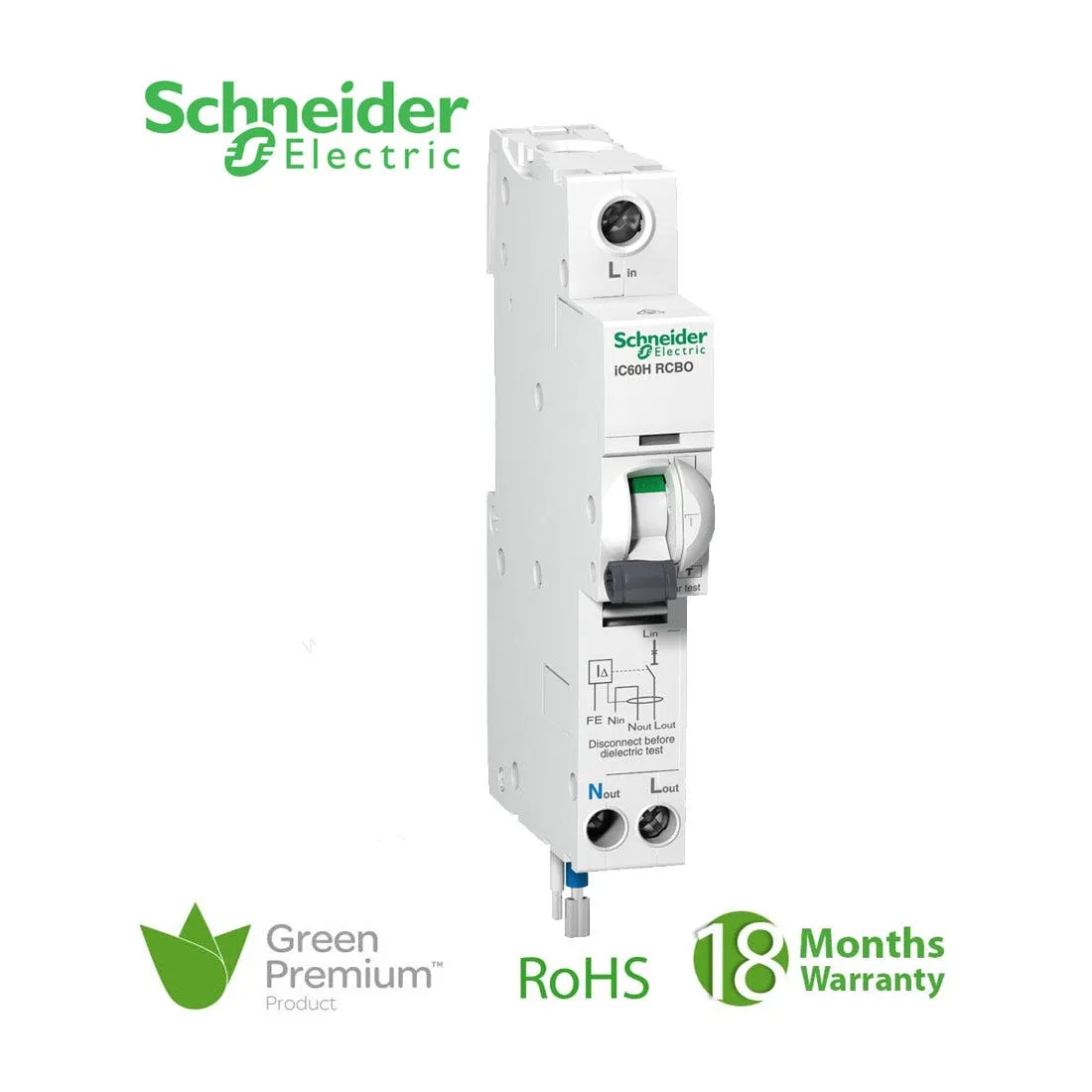 SCHNEIDER - RCBO Breaker, Acti9 iC60H, Earth Leakage, 1P + Ns, C curve, 20A, 100mA, 240 V