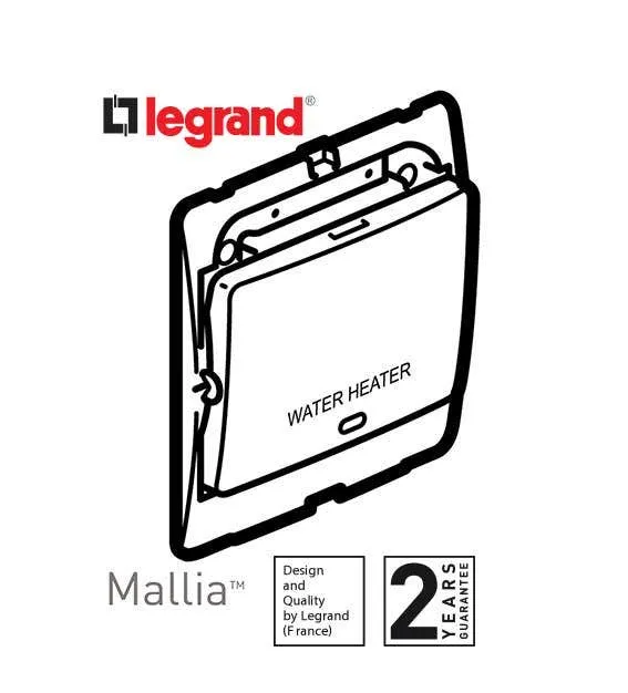 ليجراند - مفتاح سخان ماليا - 20 أمبير - 250 فولت - مع علامة Water Heater - فضي غامق