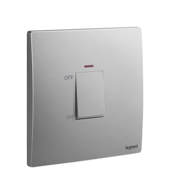 LEGRAND - Double Pole Switch Mallia Senses, HK, 1 Gang, 1 Way, 45A, 250V, with Red Indicator, Dark Silver
