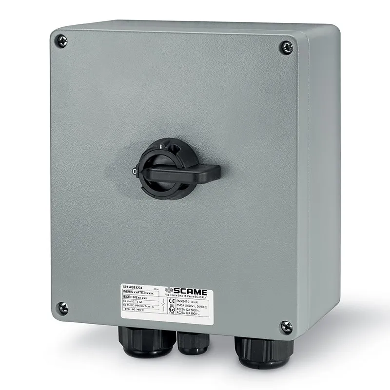 SCAME - Enclosed Switch Disconnector, 32A, 3/4P, IP66, 202x232x142mm, EXE, II 2GD, General, Die Cast Aluminium, Grey