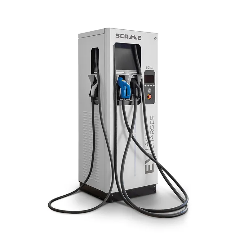سكامي - محطة شحن DC، 60kW DC + 43kW AC، CCS2 + CHAdeMO + T2، 4.5م