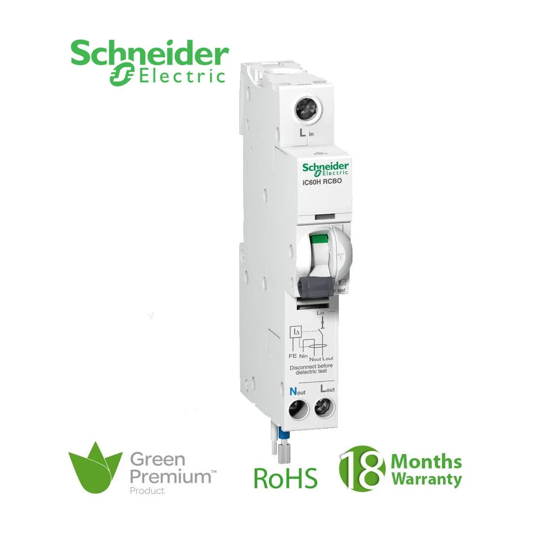 SCHNEIDER - RCBO Breaker, Acti9 iC60H, Earth Leakage, 1P + Ns, C curve, 32A, 100mA, 240 V