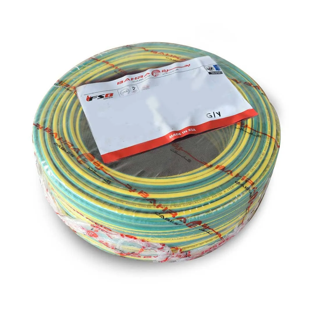 بحرة - سلك كهربائي نحاس - MICA LS0H - المواصفات البريطانية - NYA - مقاس 4 مم - أخضر/أصفر - 450/750 فولت - 91.44 متر