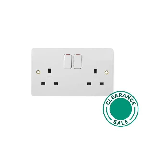 Socket, 13A, 2 Gang, Switched, Moulded White, MK LOGIC