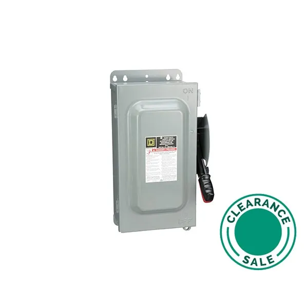 Safety Switch, Heavy Duty, Fusible, 60A, 3 Wire, 3 Pole, 50HP, 600VAC/DC, NEMA 3R, Bolt-On Hub Provision, Square D