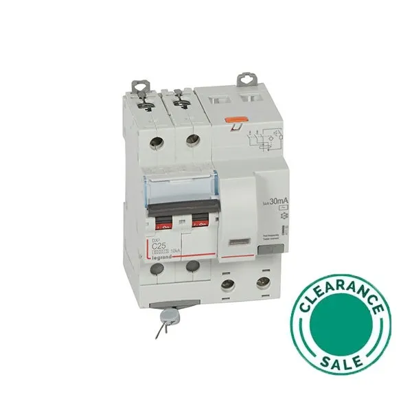 RCBO, DX³ 6000, 2P, 25A, 30mA, 230V, Curve C, Type AC