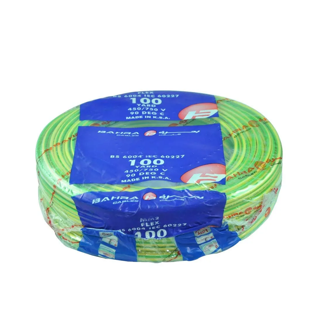 BAHRA CABLES - British Standard, Flexible NYA Wire, 1X10mm, 450/750V, Green/Yellow