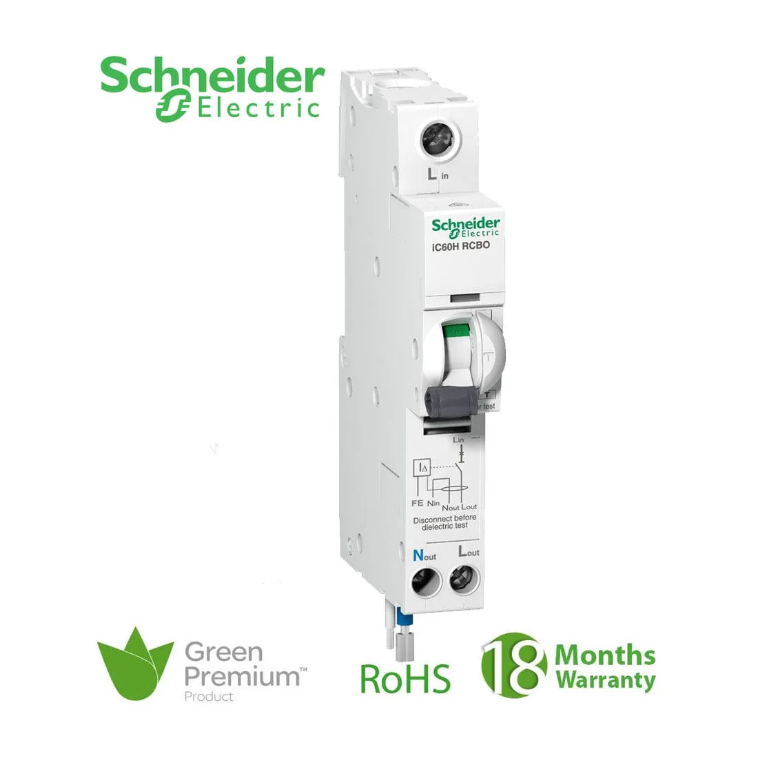SCHNEIDER - RCBO Breaker, Acti9 iC60H, Earth Leakage, 1P + Ns, B curve, 20A, 30mA, 240 V