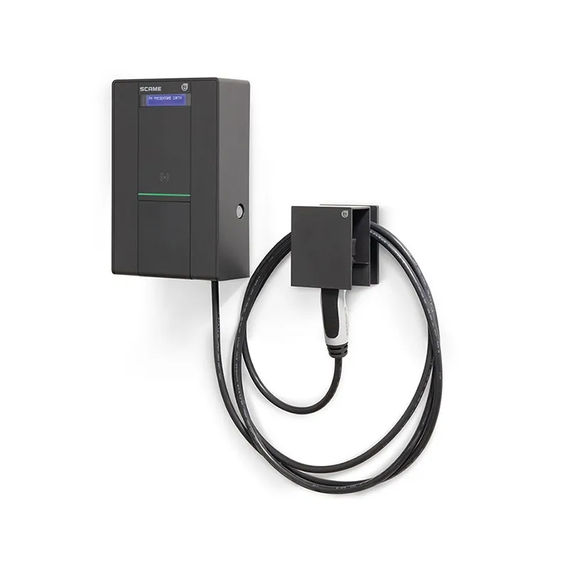 سكامي - كابل حائط + مقبس نوع 2، 3P + N + E، 32A، 400V، 22kW، IP55، IK10، نوع 2، 5م، OCPP 1.6 JSON، إيثرنت، واي فاي، GSM