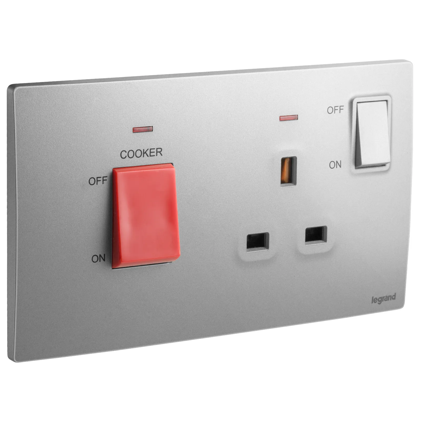 LEGRAND - Cooker Control Unit Mallia, 45 A, Double Pole Switch + 13 A switched Socket with Indicator, Dark Silver