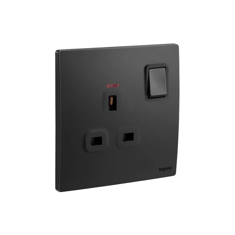 LEGRAND - Double Pole Switched Socket Outlet Mallia Senses, BS, 1 Gang, 13A, 250V, with Led, Matt Black