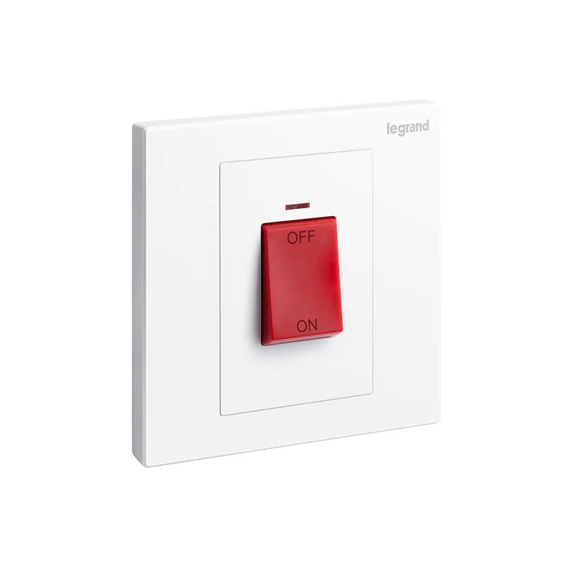 ليجراند - مفتاح مزدوج Galion، 1 موديول، 45A، 250V، مع مؤشر أحمر وقاطع أحمر، White