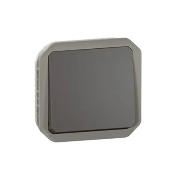 ليجراند - زر ضغط Plexo، IP55، تلامس مفتوح + مؤشر، 10A 250V، آلية، أنثراسايت