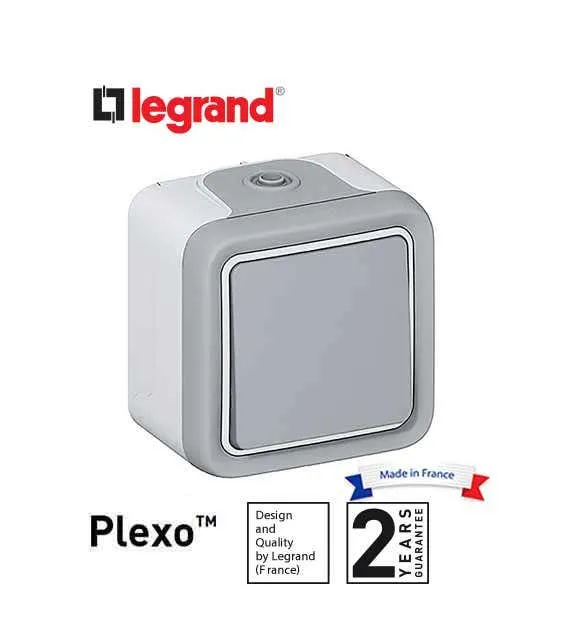 LEGRAND - Push-Button Plexo IP55, N/O Contact, 10 A, Surface Mounting, Grey