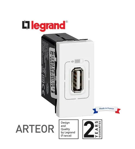 LEGRAND - USB Charger Arteor, Single USB Socket, Type-A, 5V, 1.5A, 1 Mod, White
