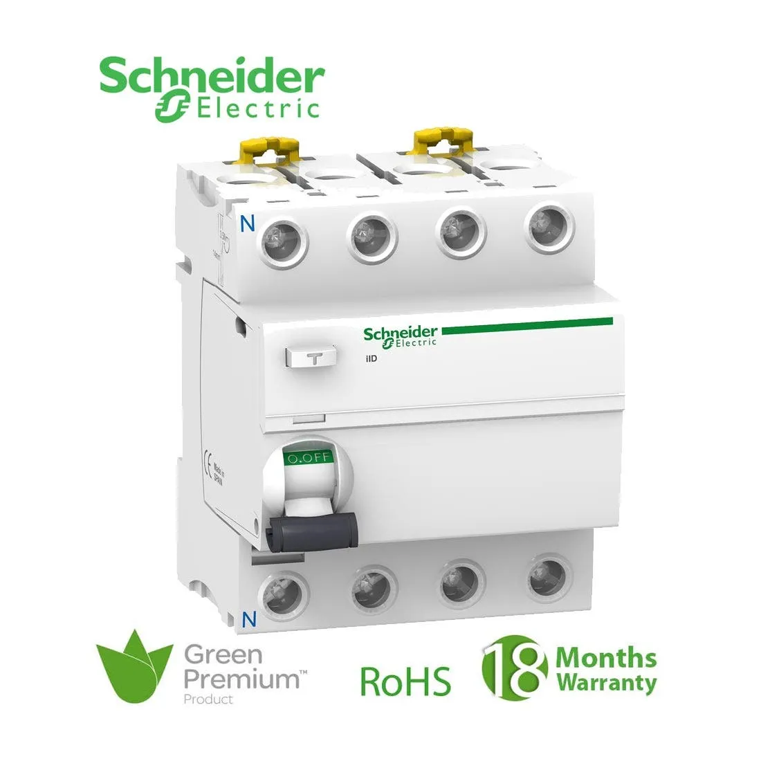 SCHNEIDER - RCCB Breaker, Acti9 iID, 4P, 63A, 30mA, Type A