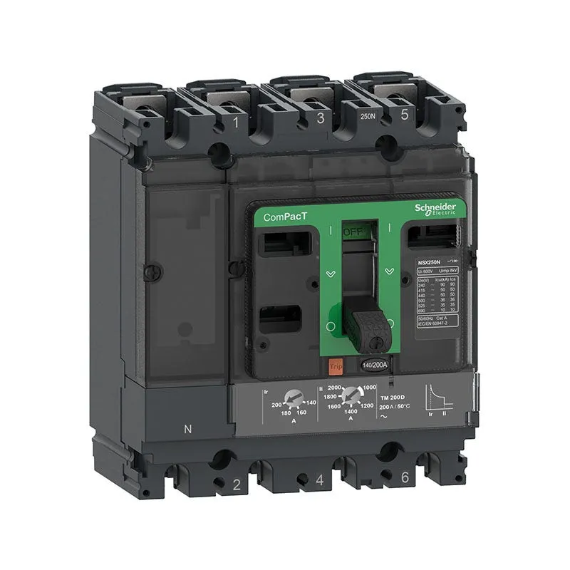 شنايدر - قاطع 200 أمبير - 4 خط - NSX250N, 50kA at 415VAC, TMD Trip Unit