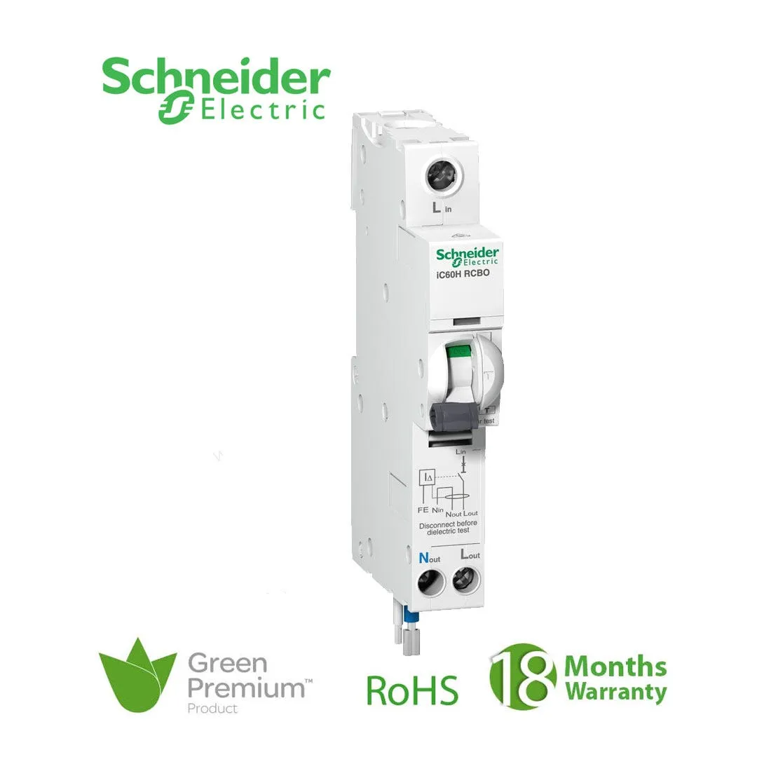SCHNEIDER - RCBO Breaker, Acti9 iC60H, Earth Leakage, 1P + Ns, B curve, 32A, 30mA, 240 V