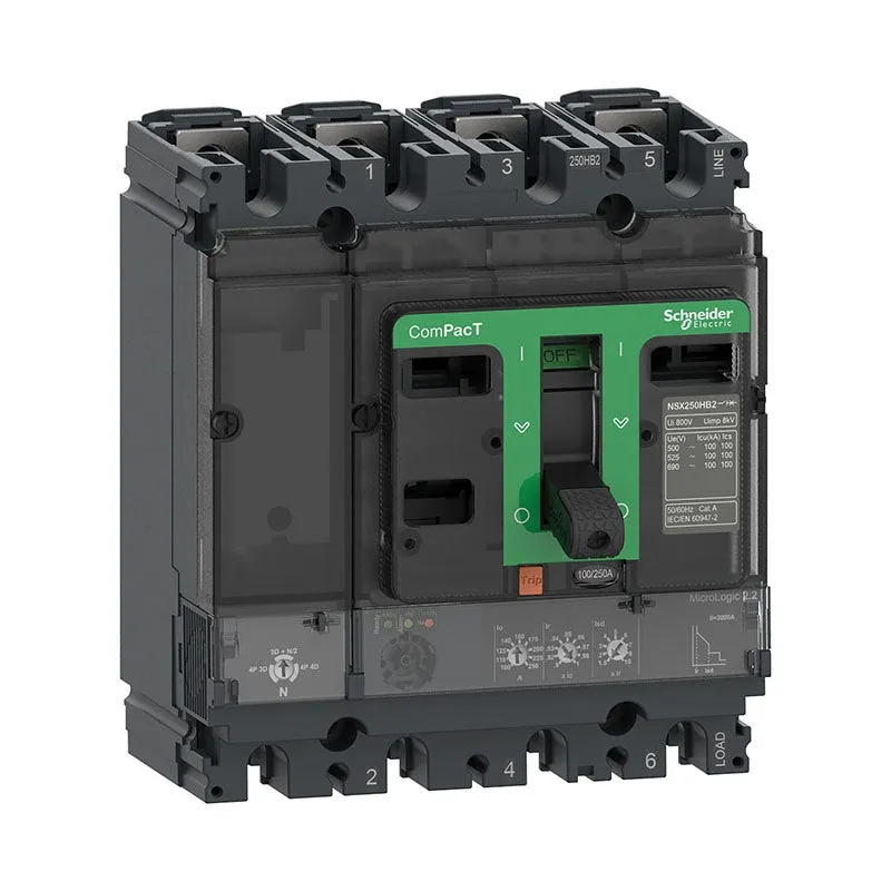 شنايدر - قاطع 250 أمبير - 4 خط - NSX250N, 50kA at 415VAC, MicroLogic 2.2 Trip Unit