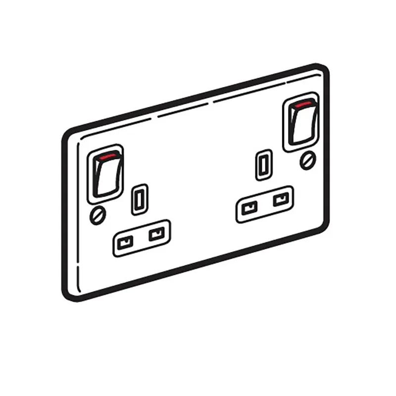 ليجراند - مقبس مزدوج Synergy Authentic، BS، 2 موديول، مفتاح، 13A، 250V، قواطع داخلية، تأريض نظيف، Polished Stainless Steel