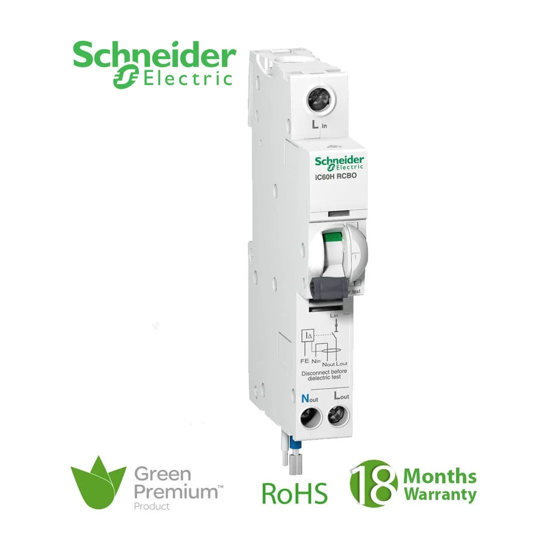SCHNEIDER - RCBO Breaker, Acti9 iC60H, Earth Leakage, 1P + Ns, C curve, 45A, 100mA, 240 V