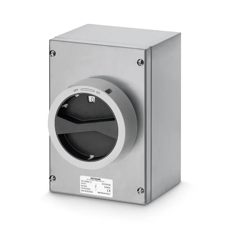 SCAME - Enclosed Switch Disconnector, AC22A, 63A, 3P+SN, IP65, 150x220x120mm, Y4, IK10, General, Grey/Black, SN (Solid Neutral)