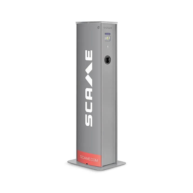 سكامي - عمود شحن مركبات كهربائية CA بقفل، 2 مقبس نوع 2، 3P + N + E، 32A 400V، 22kW، IP54، IK10، OCPP، 1.6 JSON