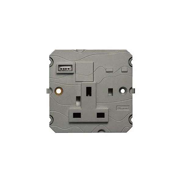 LEGRAND - Socket Arteor, 13A-250V, BS, with USB Type-A Charger, Single Pole Unswitched, Magnesium